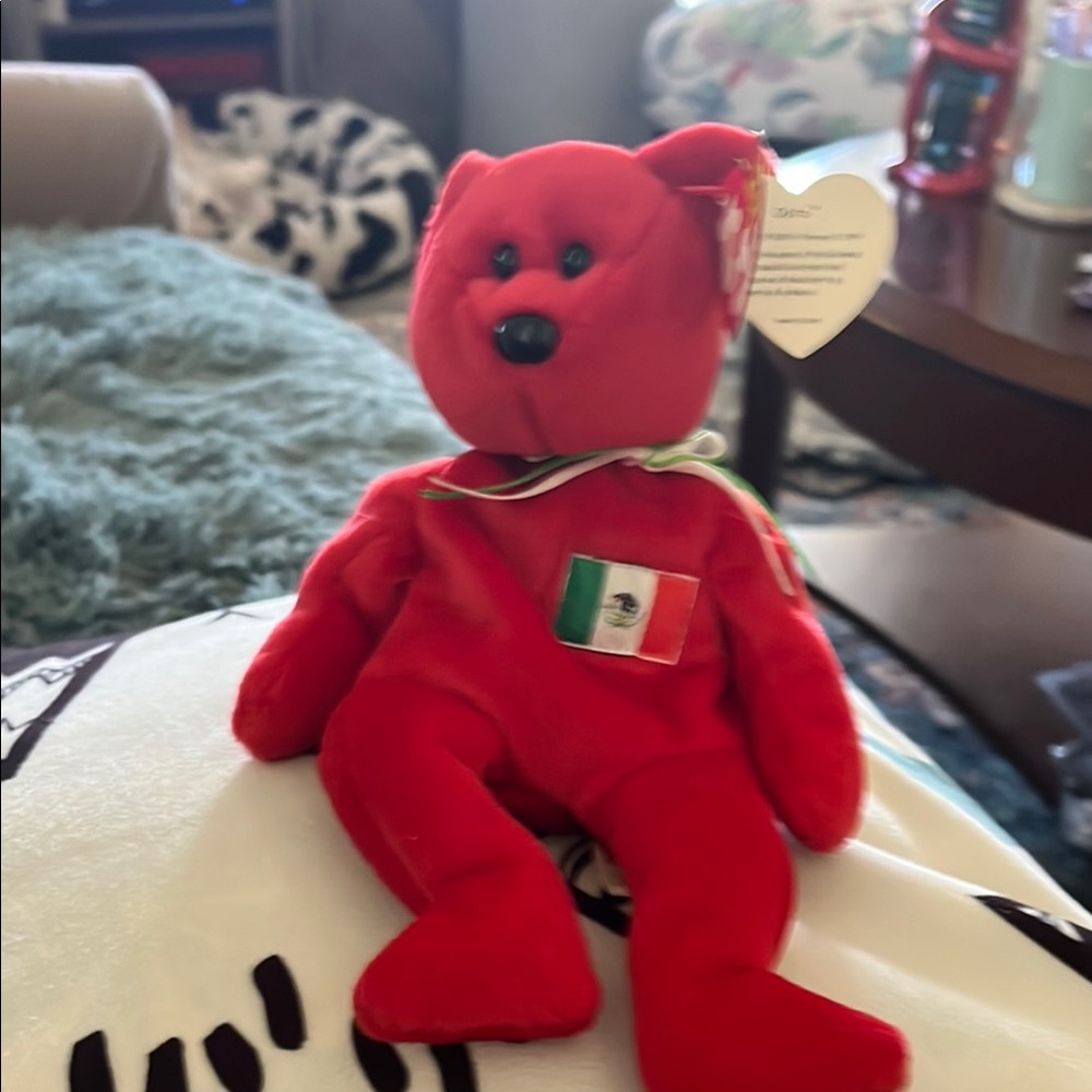 Red Beanie Baby with Mexican Flag